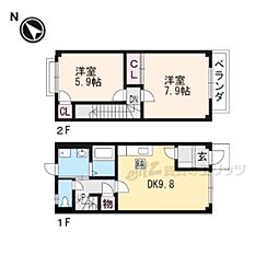 JR湖西線 堅田駅 4.3kmの賃貸アパート 1階2LDKの間取り