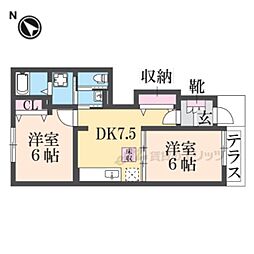 ヴィラ　アンソレイエIII 1階2DKの間取り