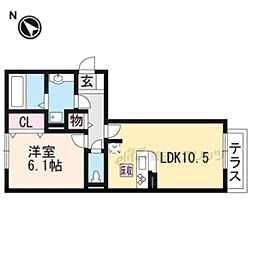メゾンヴィラ栗東 2階1LDKの間取り