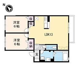 JR東海道・山陽本線 野洲駅 5kmの賃貸アパート 2階2LDKの間取り