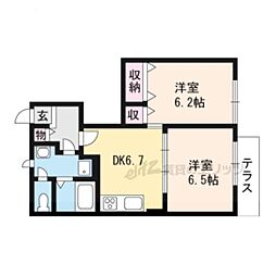 ブリーズタウン愛知川 2DKの間取図画像