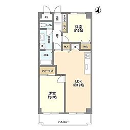 東急田園都市線 梶が谷駅 徒歩9分の賃貸マンション 3階2LDKの間取り