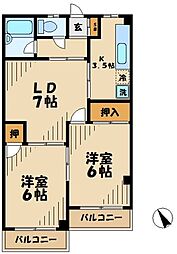 第2メゾン上原 2LDKの間取図画像