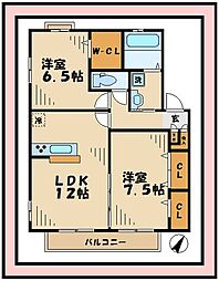 フルール 2LDKの間取図画像