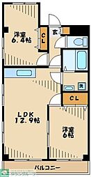 レーベンシュロス生田 2LDKの間取図画像