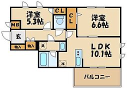 フェリチターレ 2LDKの間取図画像