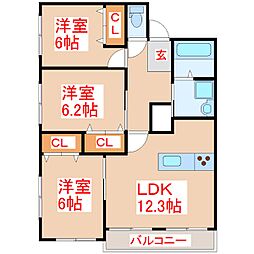 サンロード伊集院 3LDKの間取図画像