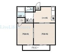 エヴァグリーン 2DKの間取図画像