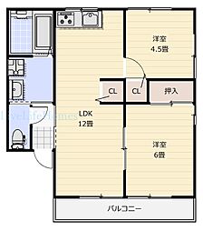 サンライズC 2LDKの間取図画像