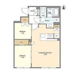 JR山手線 恵比寿駅 徒歩12分の賃貸マンション 2階2LDKの間取り