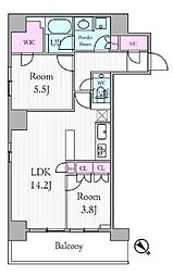 京王井の頭線 神泉駅 徒歩10分の賃貸マンション 3階2LDKの間取り