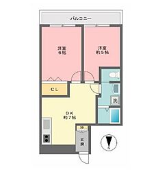 吉野マンション 2DKの間取図画像