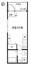 グランエッグス東中野A 1階ワンルームの間取り