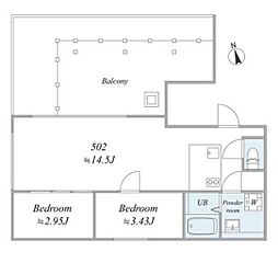 中野区新井1丁目マンション 2LDKの間取図画像