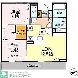 横浜市港北区新羽町アパート 2LDKの間取図画像