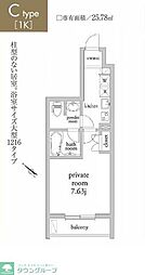 アーベイン常盤台 1Kの間取図画像