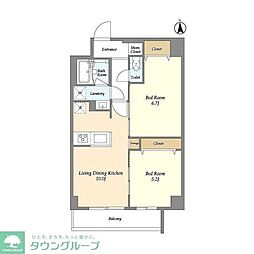 JR東北本線 尾久駅 徒歩6分の賃貸マンション 2階2LDKの間取り