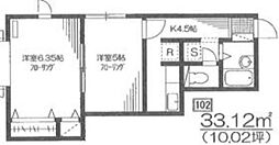 ハイツオクサワ 2Kの間取図画像