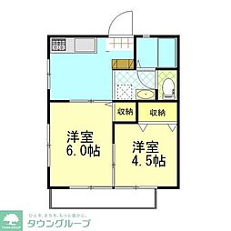 JR八高線 毛呂駅 徒歩7分の賃貸アパート 2階2Kの間取り