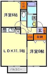 東武東上線 みずほ台駅 徒歩8分の賃貸アパート 2階2LDKの間取り
