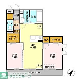 スイート・ラディアンス 2LDKの間取図画像