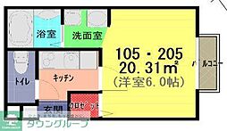 ふじみ野市鶴ケ舞2丁目アパート 1Kの間取図画像