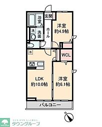 狭山市新狭山2丁目アパート 2LDKの間取図画像