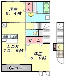プレアデス 2LDKの間取図画像