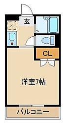 パレスシャルム2 1Kの間取図画像