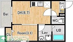 ジーメゾン狭祇園 1DKの間取図画像