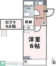 シティパレス芦山1 1Kの間取図画像