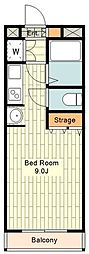静フェバレット ワンルームの間取図画像