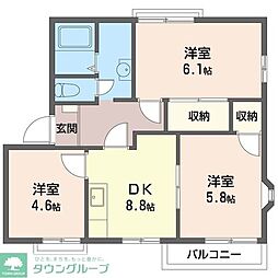 オークヒルA 3DKの間取図画像