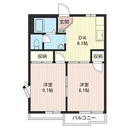 ペルテ川口B 2DKの間取図画像