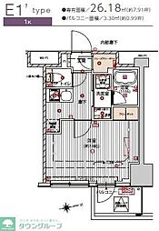 プレシャスハーモニー八王子 1Kの間取図画像