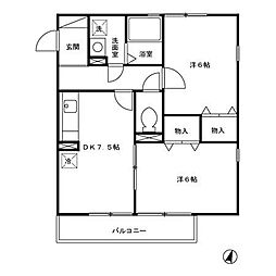 JR中央線 高尾駅 バス15分 中小田野下車 徒歩3分の賃貸アパート 2階2DKの間取り