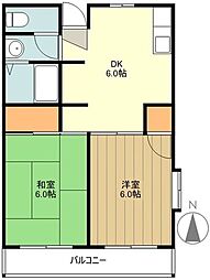 ジーライズ北田園 2階2DKの間取り