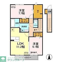 山王ＮＴステージＡ 1階2LDKの間取り