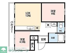 西小中台住宅10号棟 2LDKの間取図画像