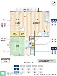 バーレイハイツ 2LDKの間取図画像