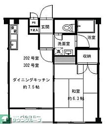 アサヒハイム 1DKの間取図画像