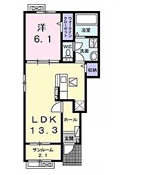 ラヴィエール2 1LDKの間取図画像