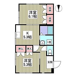 コーポメイプルB 2DKの間取図画像