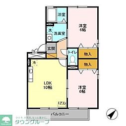 I.S.若葉B 2LDKの間取図画像
