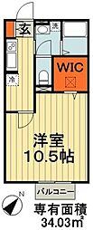 プランドール 1Kの間取図画像