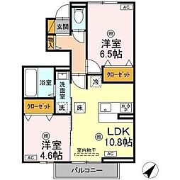 フォレストウッドB棟 2LDKの間取図画像