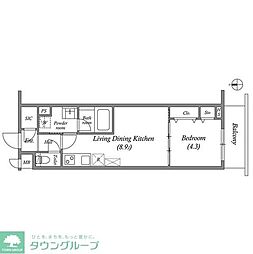 PRIMEGARDENWAKAGI 1LDKの間取図画像