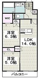 ベルビウ中海岸 2LDKの間取図画像