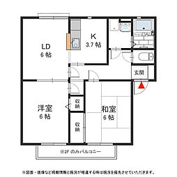 ヴァロンドール角田C棟 2LDKの間取図画像