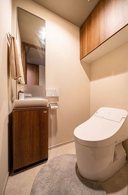 手洗いカウンターのあるトイレです!収納スペースもあり、備品の保管場所にも困りません◎